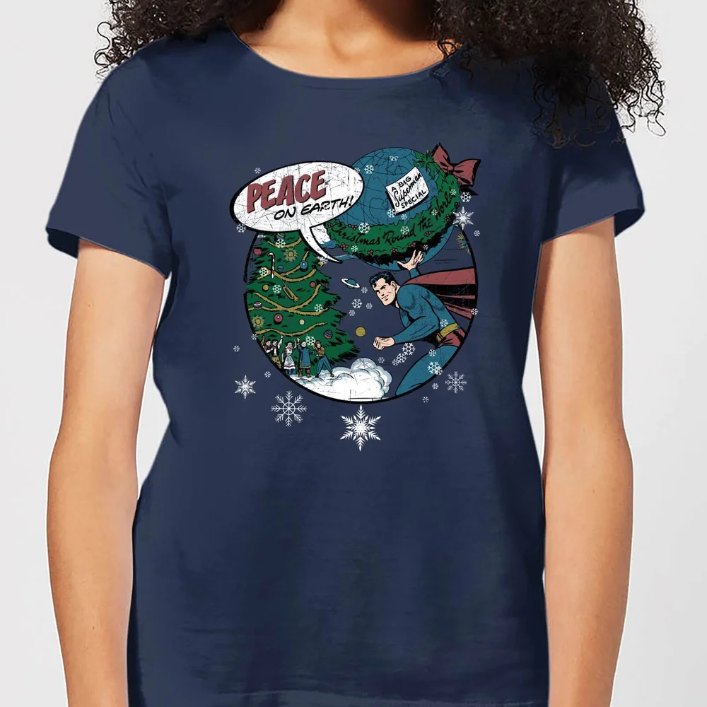 DC Superman Peace On Earth Women's Christmas T-Shirt - Navy - XS Image 1