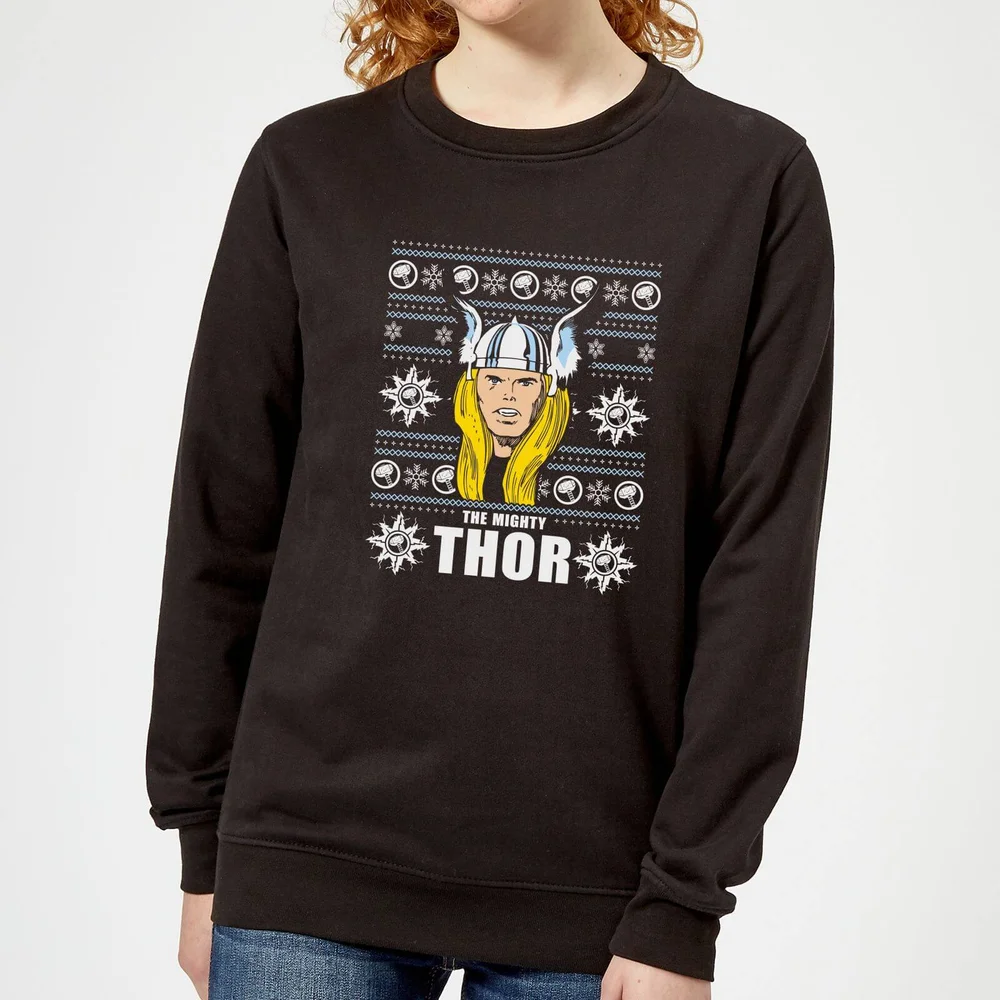 Marvel Thor Face Women's Christmas Jumper - Black - XS Image 1