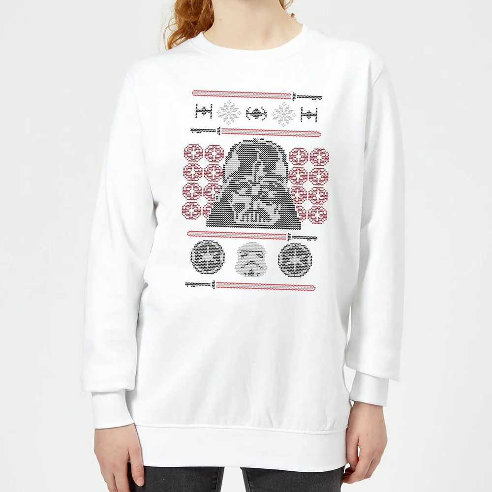 Star Wars Darth Vader Face Knit Women's Christmas Jumper - White - XS Image 1