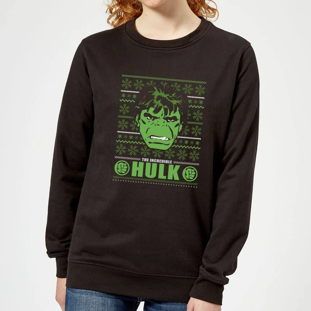 Marvel Hulk Face Women's Christmas Jumper - Black - XS Image 1