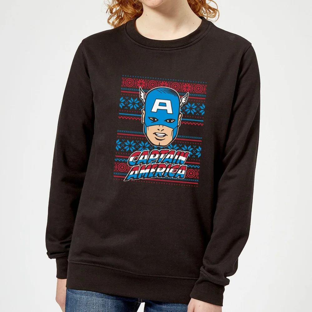 Marvel Captain America Face Women's Christmas Jumper - Black - XS Image 1