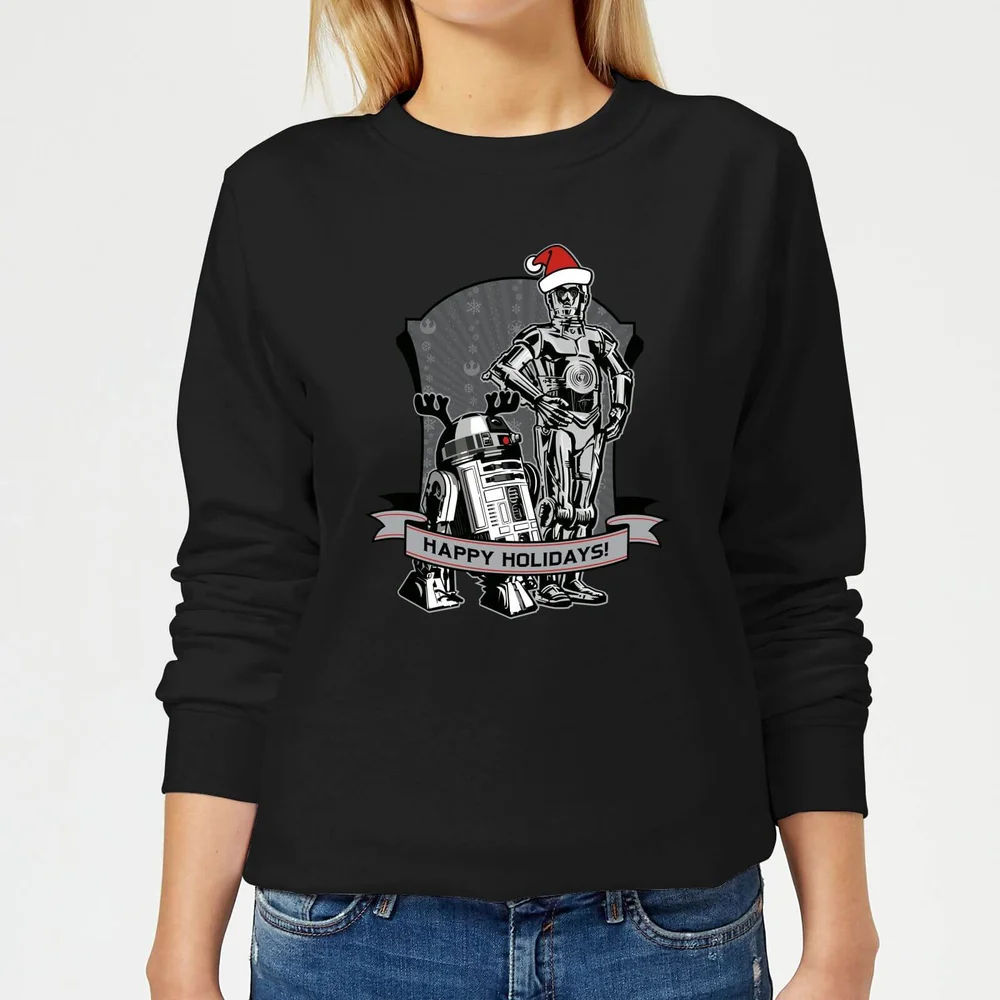 Star Wars Happy Holidays Droids Women's Christmas Jumper - Black - XS Image 1