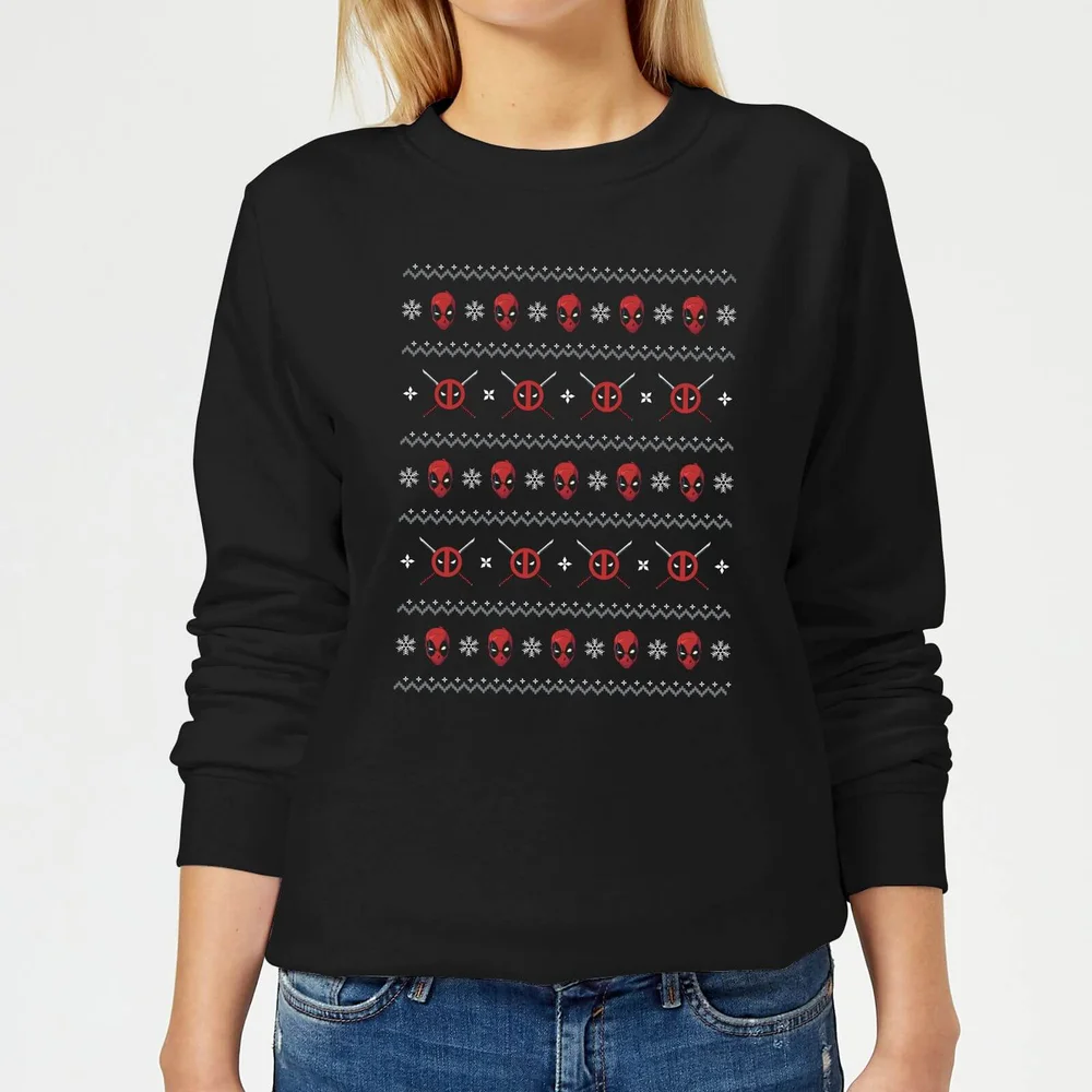 Marvel Deadpool Faces Women's Christmas Jumper - Black - XS Image 1