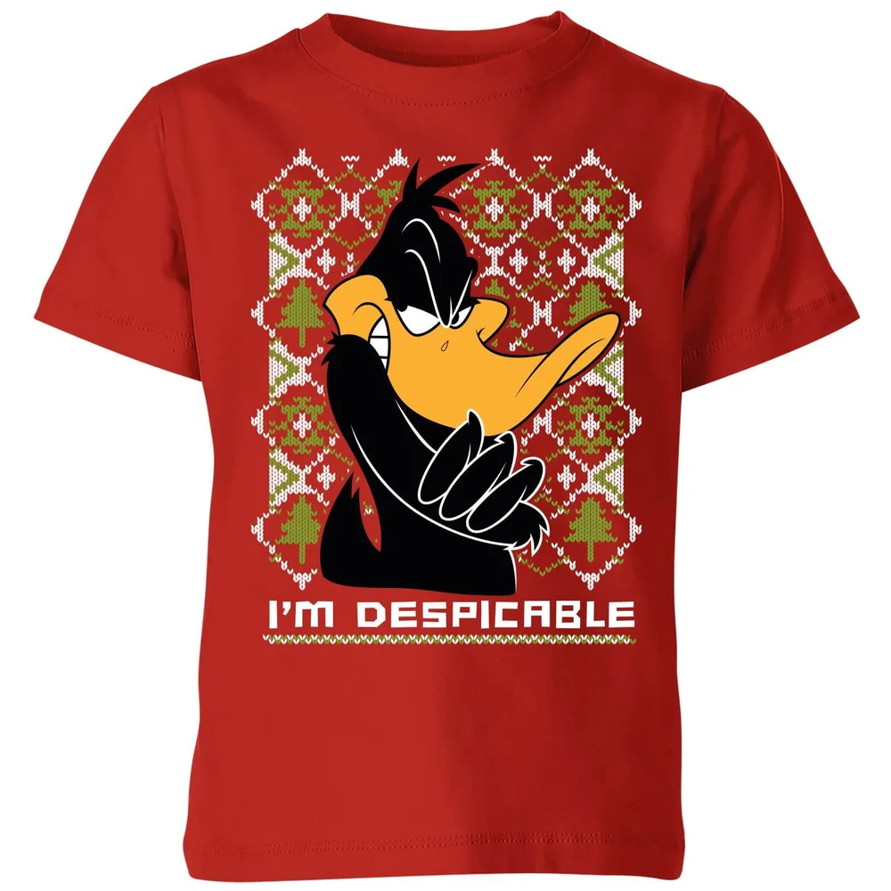 Looney Tunes Daffy Duck Knit Kids' Christmas T-Shirt - Red - 3-4 Years Image 1