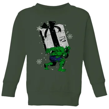 Marvel The Incredible Hulk Christmas Present Kids' Christmas Jumper - Forest Green