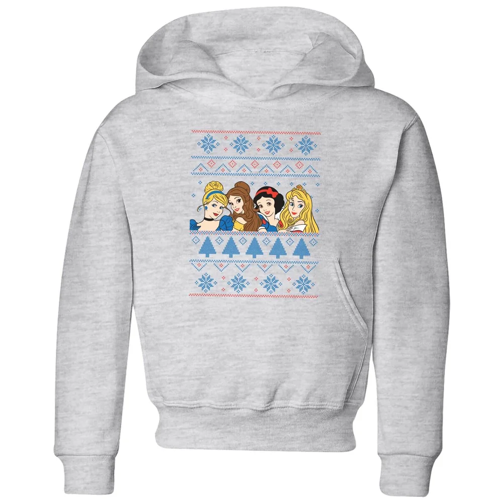 Disney Princess Faces Kids' Christmas Hoodie - Grey - 3-4 Years Image 1
