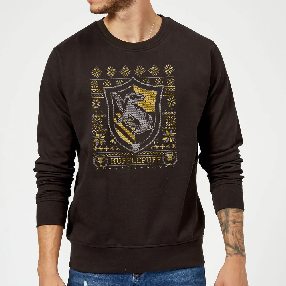 Harry Potter Hufflepuff Crest Christmas Jumper - Black - S Image 1