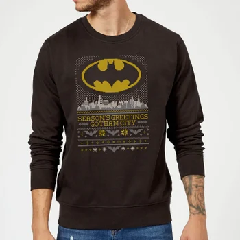 DC Comics Batman Seasons Greetings From Gotham Christmas Sweatshirt - Black