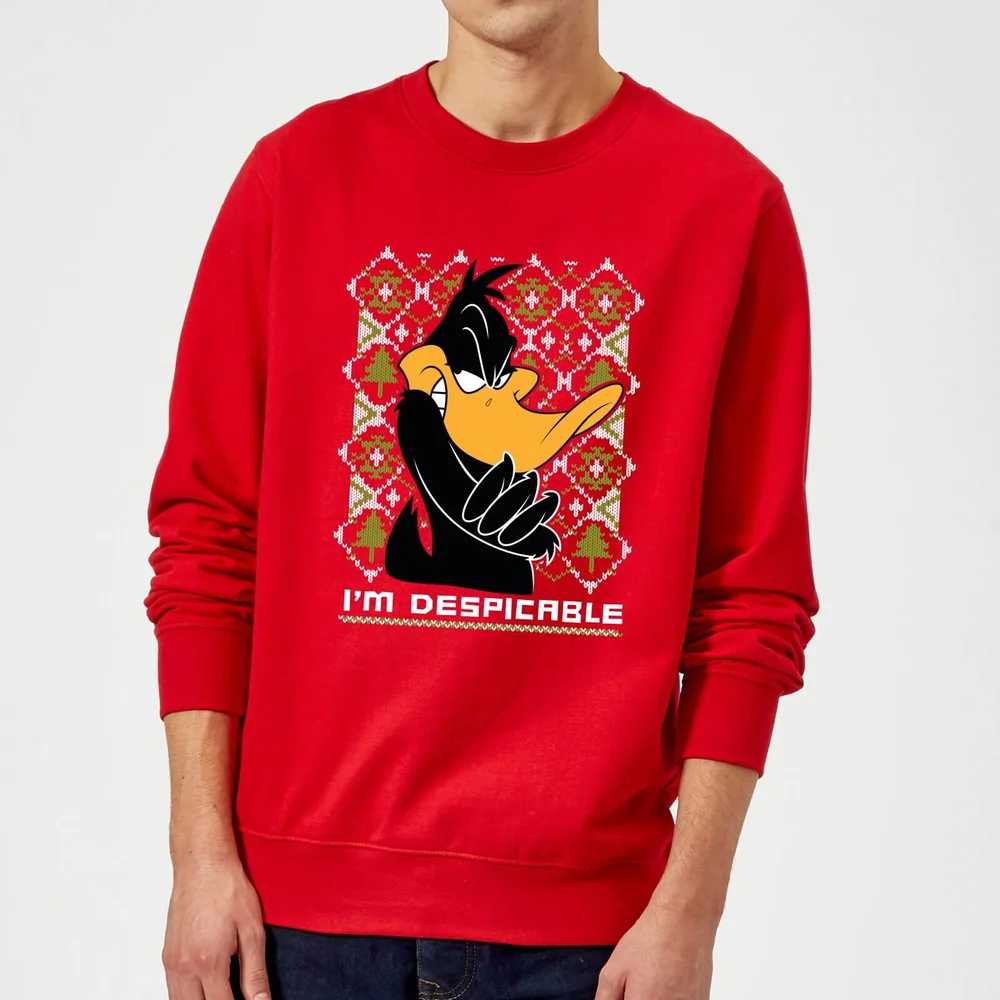 Looney Tunes Daffy Duck Knit Christmas Jumper - Red - S Image 1