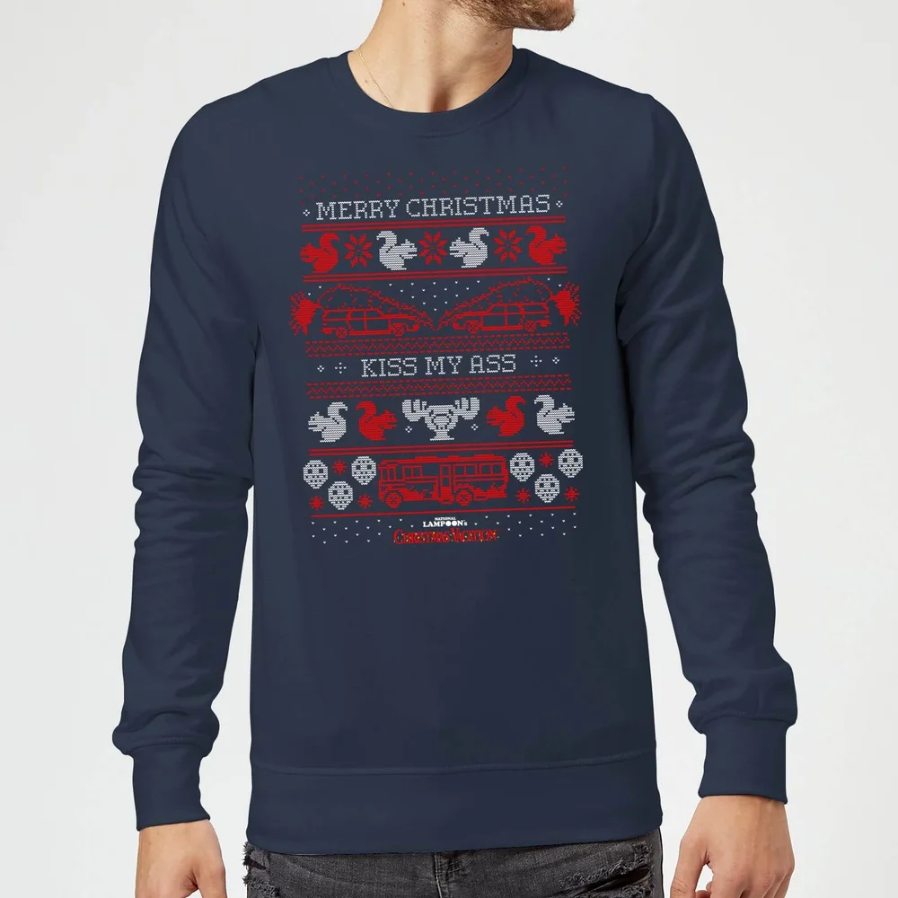 National Lampoon Merry Christmas Knit Christmas Jumper - Navy - S Image 1