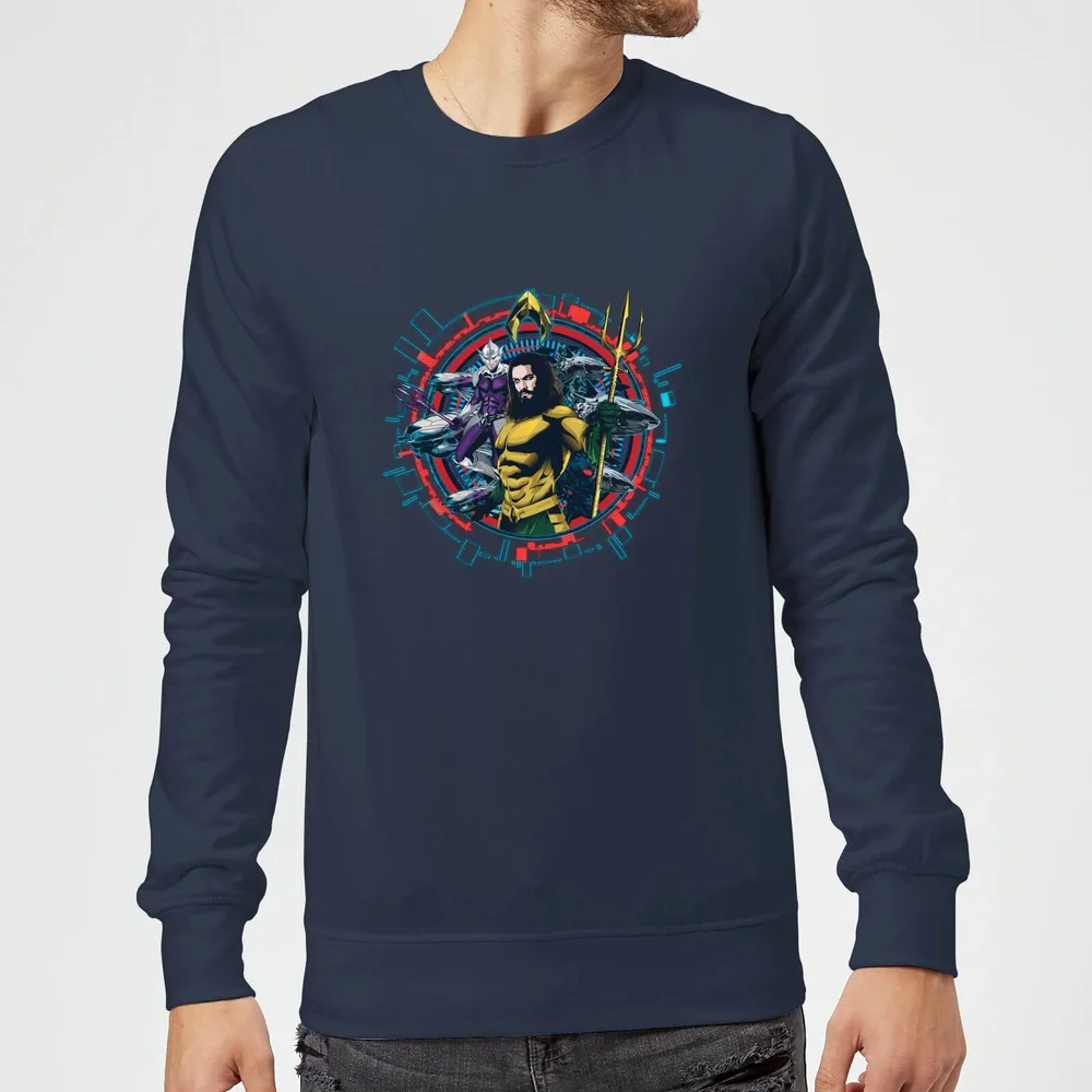 Aquaman Circular Portrait Sweatshirt - Navy - S Image 1