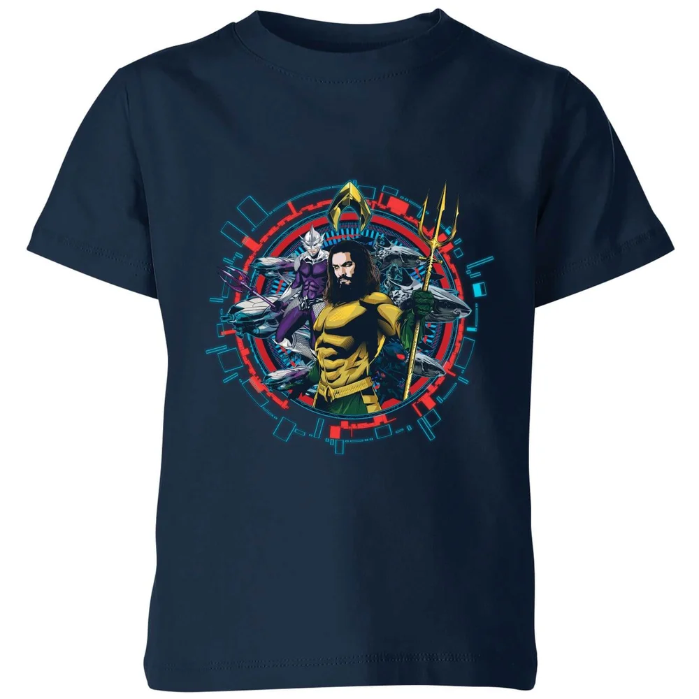 Aquaman Circular Portrait Kids' T-Shirt - Navy - 3-4 Years Image 1