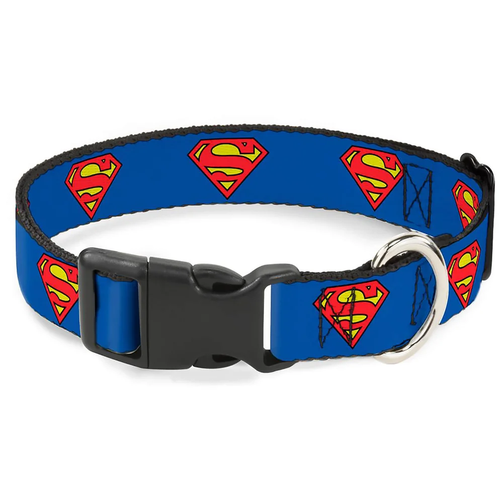 Buckle-Down DC Comics Superman Shield Plastic Clip Dog Collar - Blue (Various Sizes) - S/6-9 Inches Image 1