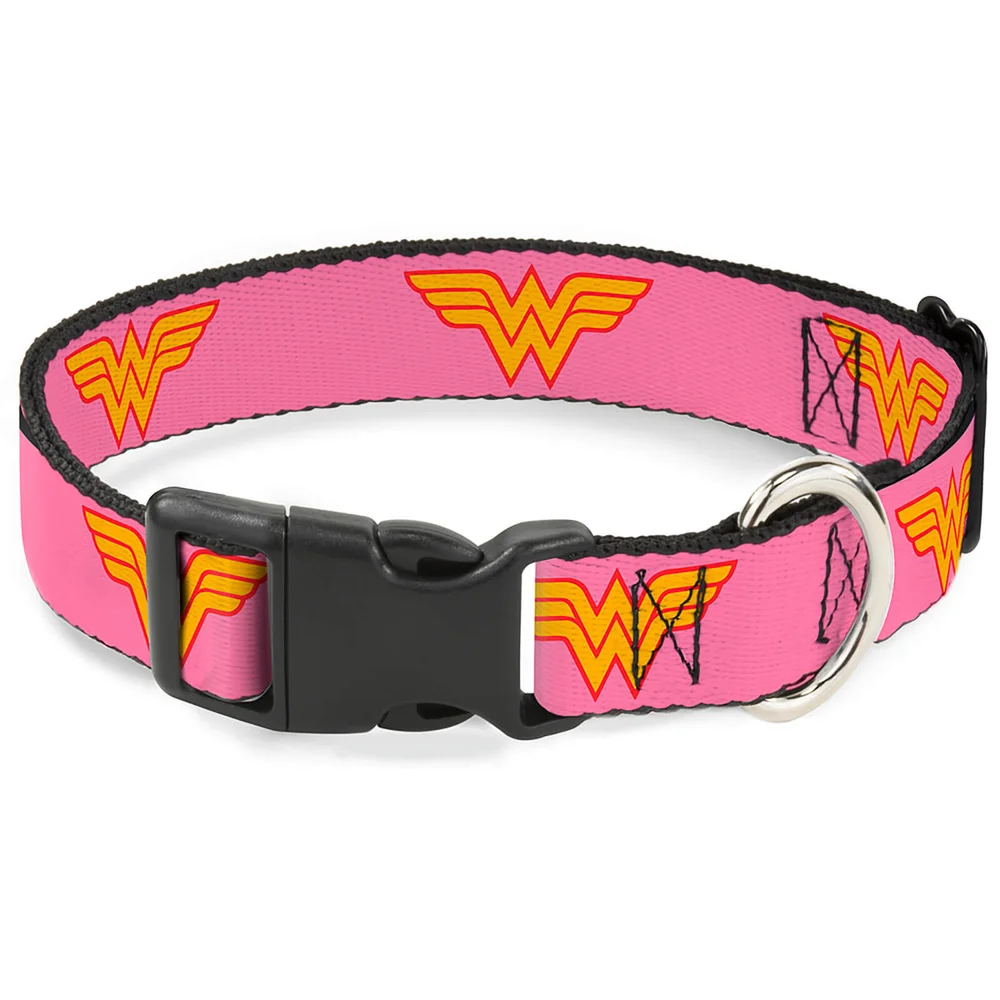 Buckle-Down DC Comics Wonder Woman Logo Plastic Clip Dog Collar - Pink (Various Sizes) - S/13-18 Inches Image 1