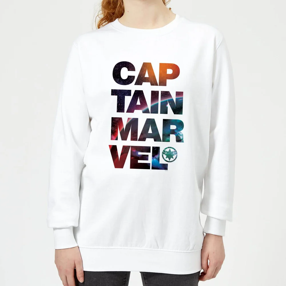 Captain Marvel Space Text Women's Sweatshirt - White - XS Image 1