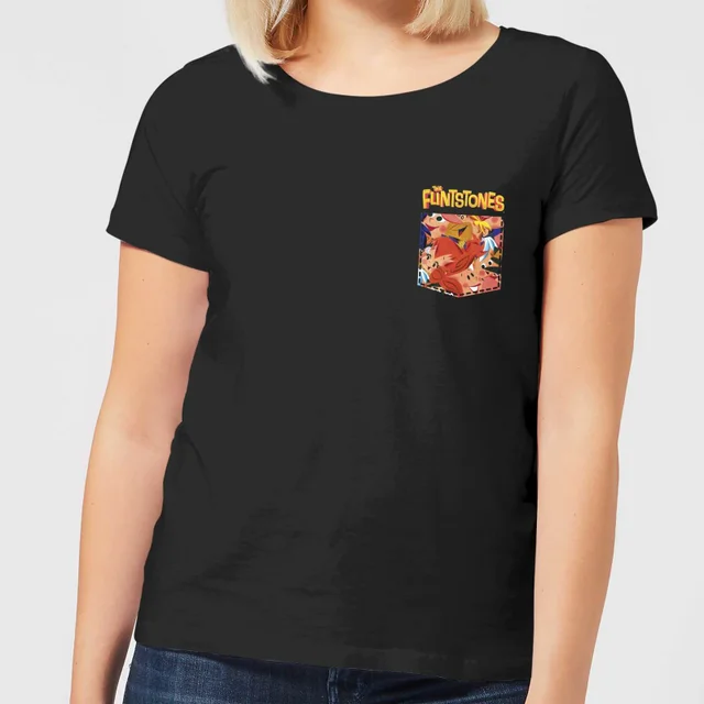 The Flintstones Pocket Pattern Women's T-Shirt - Black