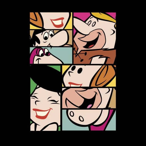 The Flintstones Cartoon Squares Women's T-Shirt - Black
