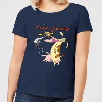 Cow and Chicken Characters Women's T-Shirt - Navy - undefined undefined