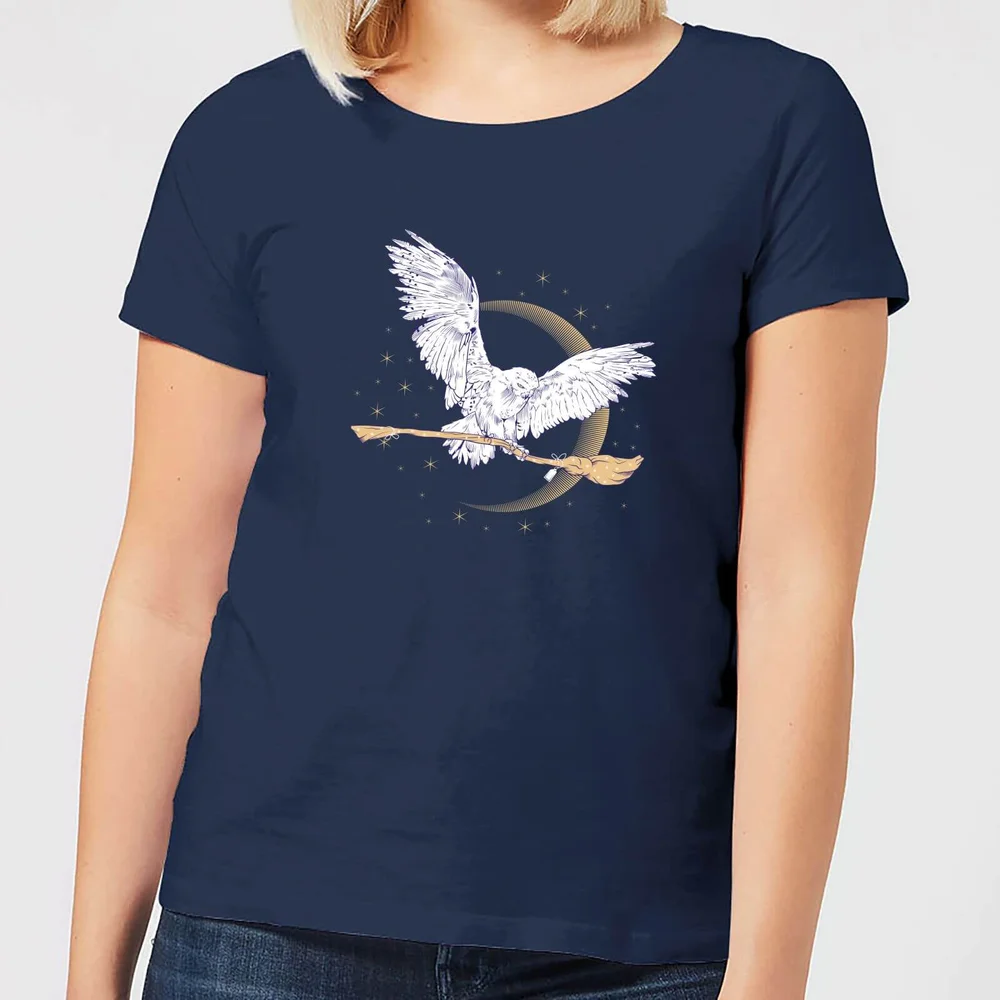 Harry Potter Hedwig Broom Women's T-Shirt - Navy - S Image 1