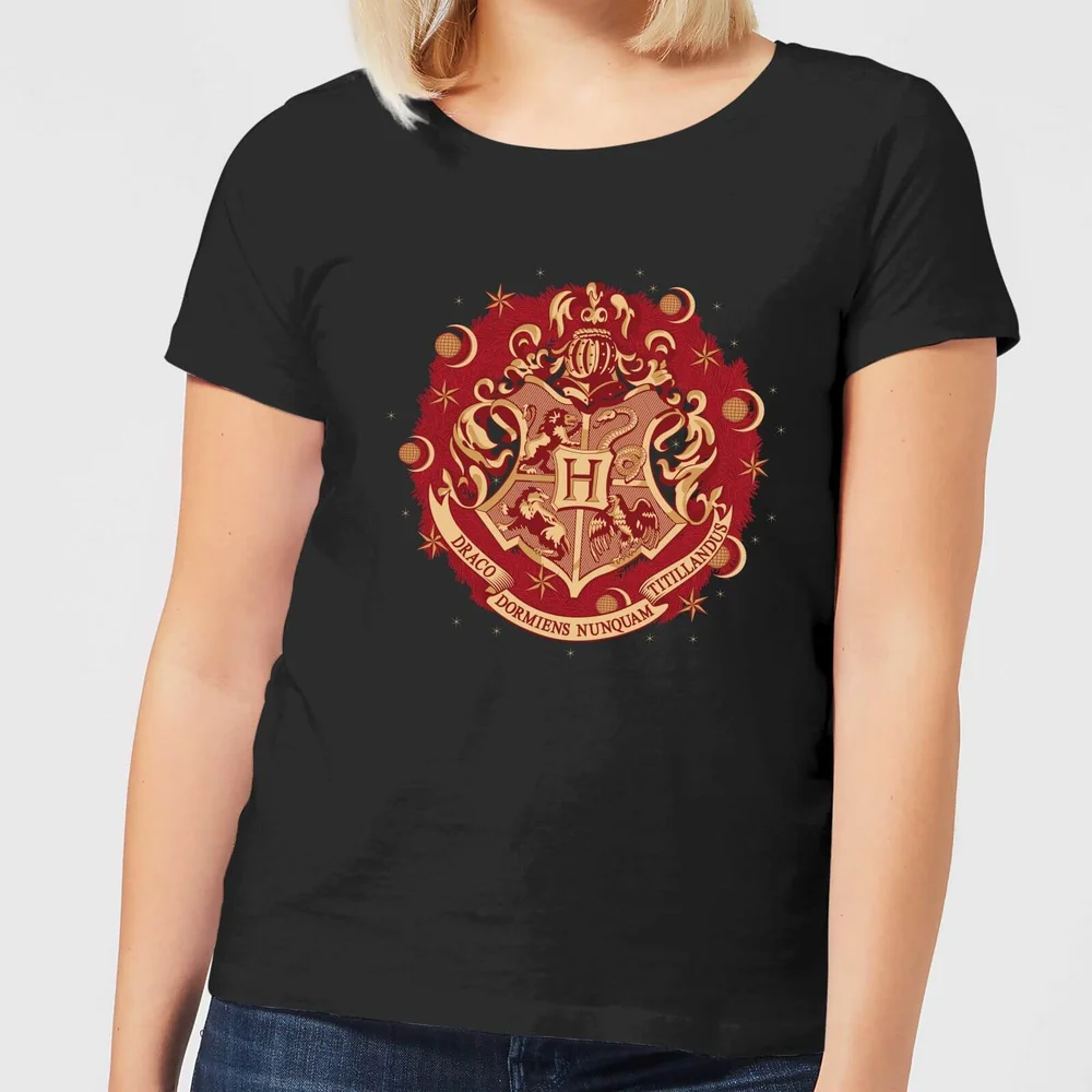 Harry Potter Hogwarts Christmas Crest Women's T-Shirt - Black - S Image 1