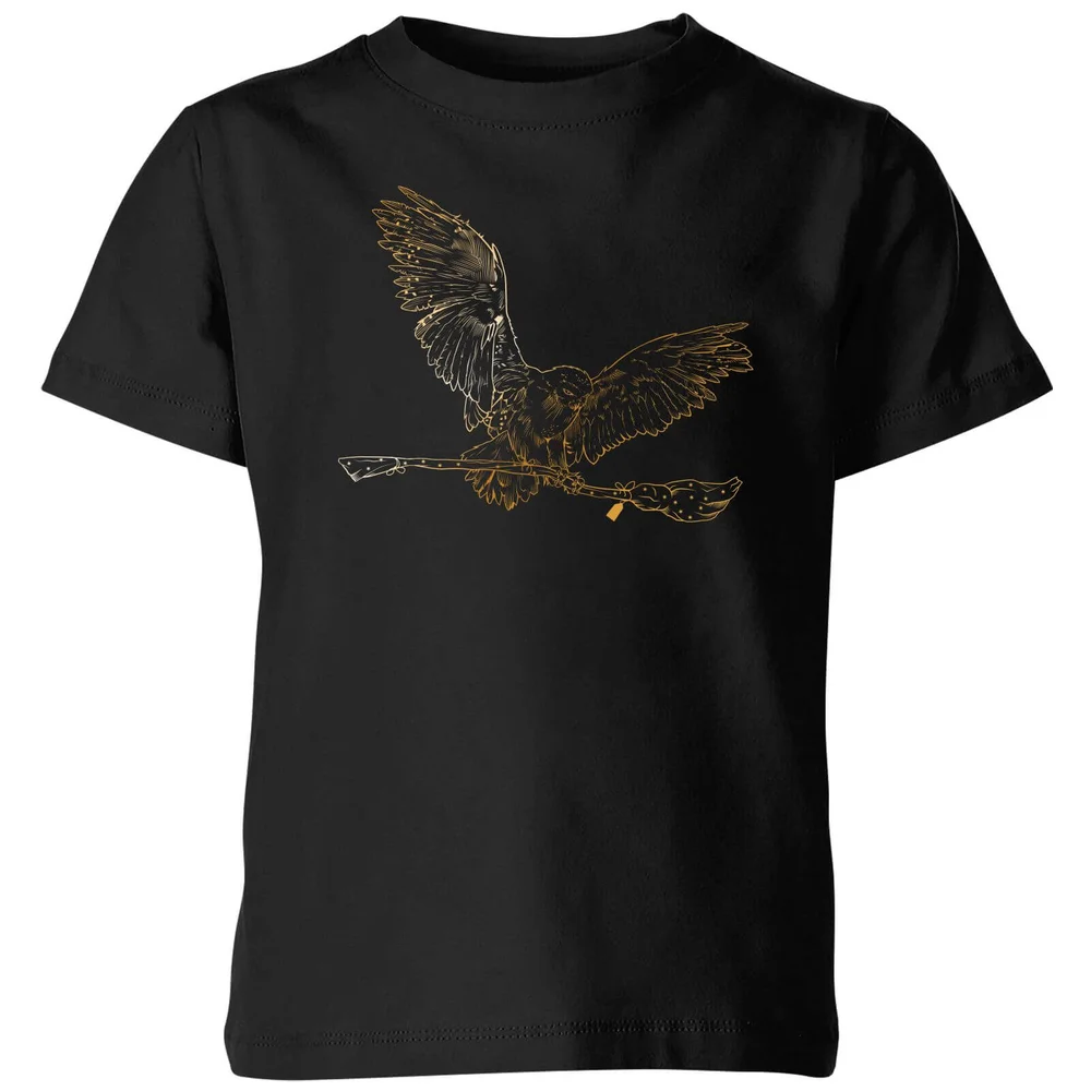 Harry Potter Hedwig Broom Gold Kids' T-Shirt - Black - 3-4 Years Image 1