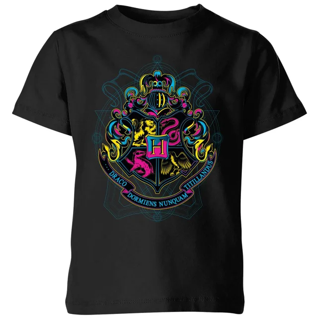 Harry Potter Hogwarts Neon Crest Kids' T-Shirt - Black