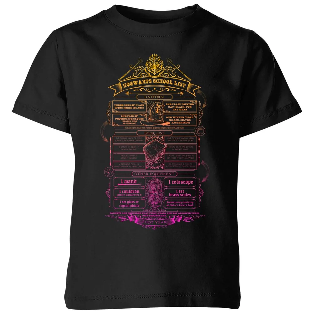 Harry Potter School List Kids' T-Shirt - Black - 3-4 Years Image 1