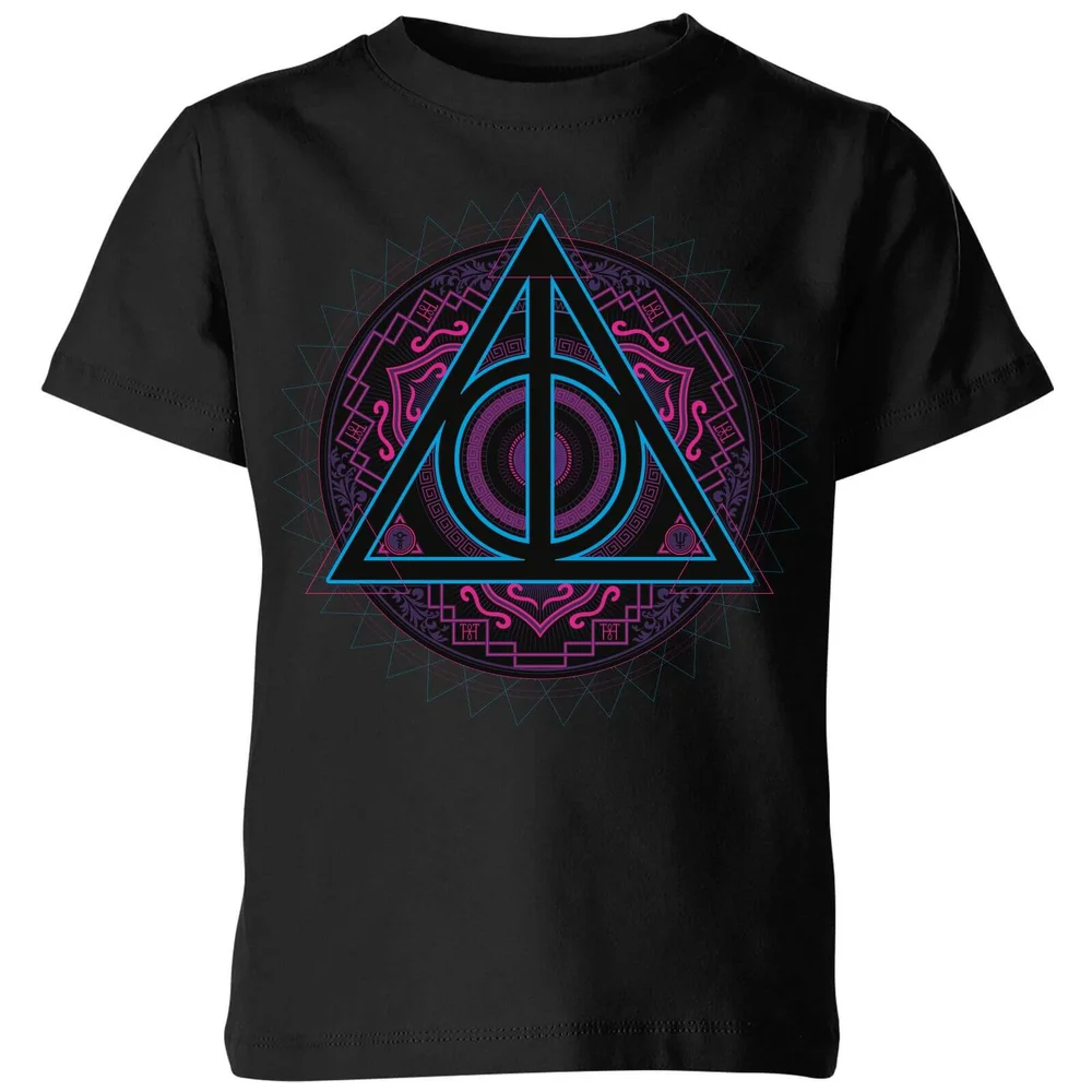 Harry Potter Deathly Hallows Neon Kids' T-Shirt - Black - 3-4 Years Image 1
