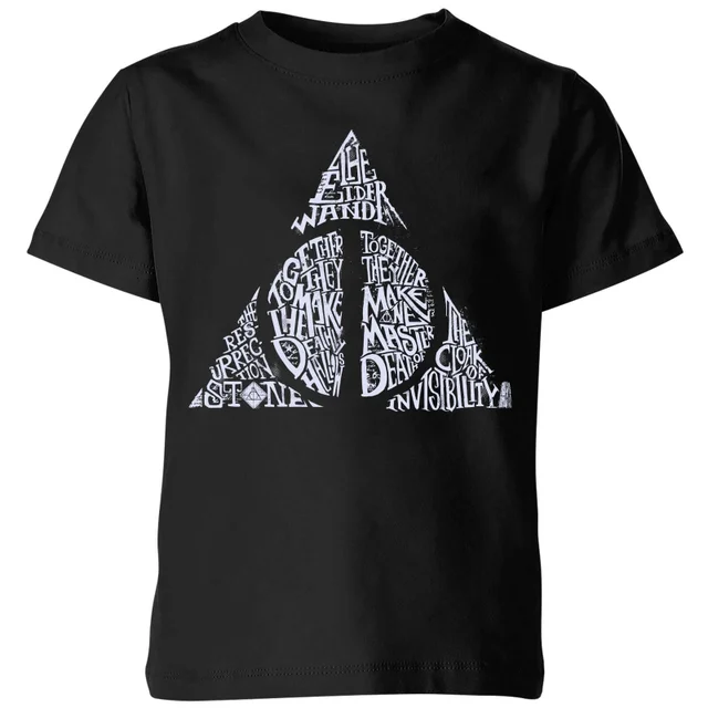 Harry Potter Deathly Hallows Text Kids' T-Shirt - Black