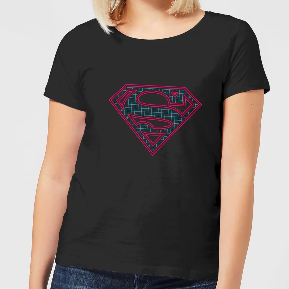 Justice League Superman Retro Grid Logo Women's T-Shirt - Black - S Image 1
