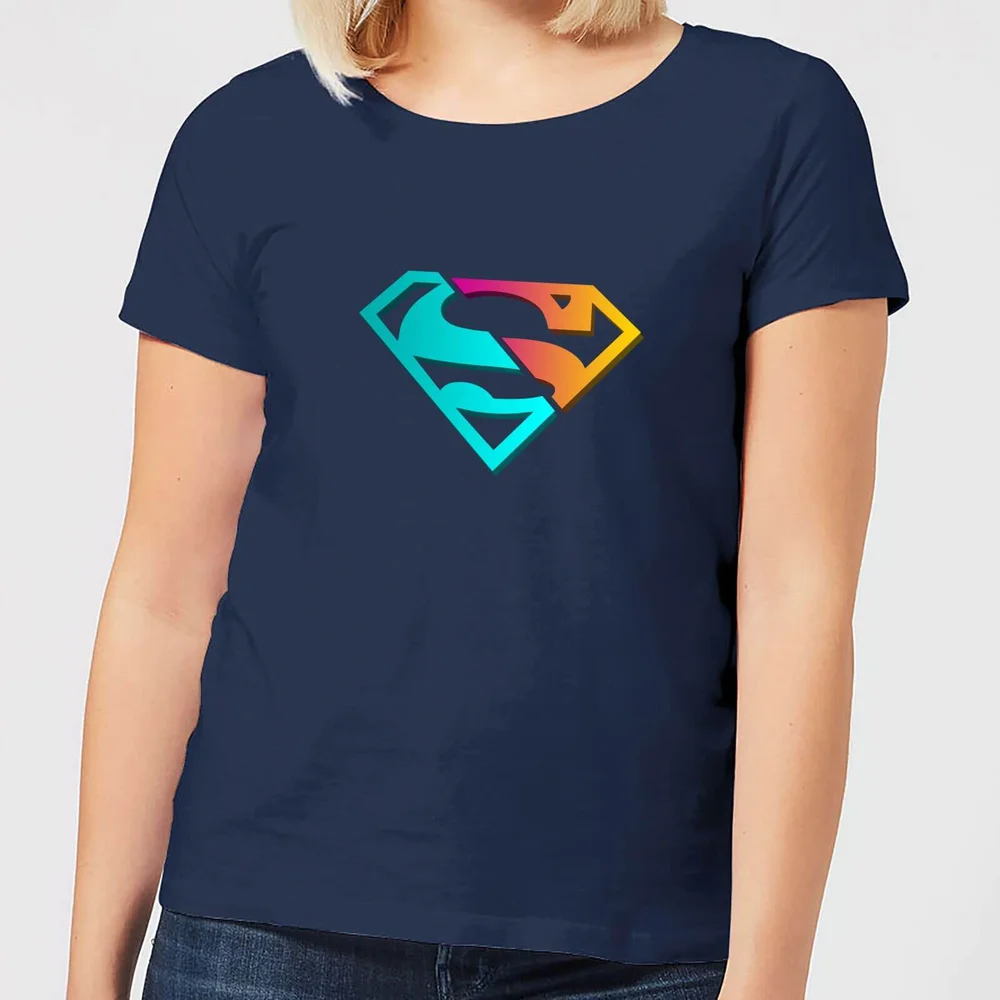 Justice League Neon Superman Women's T-Shirt - Navy - S Image 1