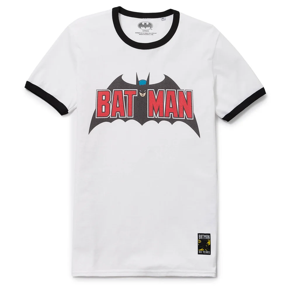 Batman 80th Anniversary 70s Super Ringer T-Shirt - White/Black - S Image 1