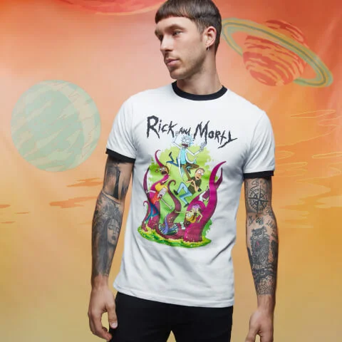 Rick and Morty Get Schwifty 70s Ringer Ringer - White/Black - L Image 1