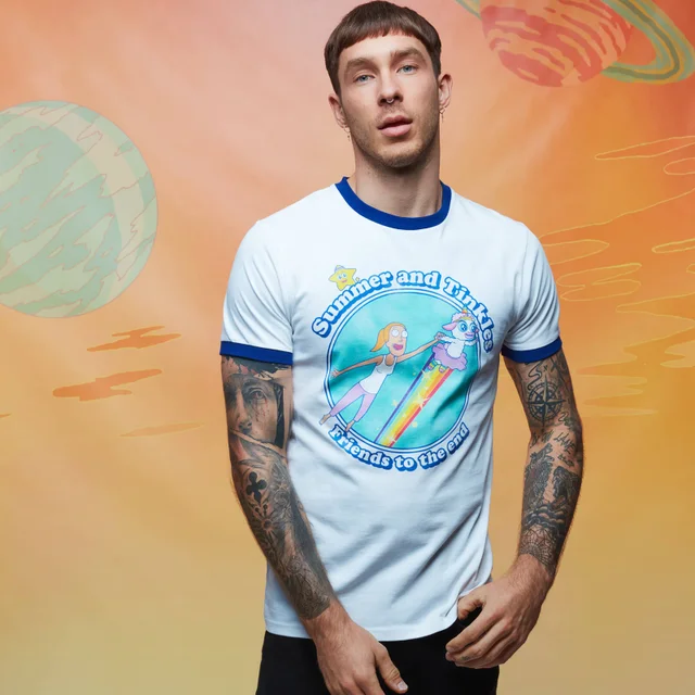 Rick and Morty Get Schwifty Summer & Tinkles Ringer - White/Blue