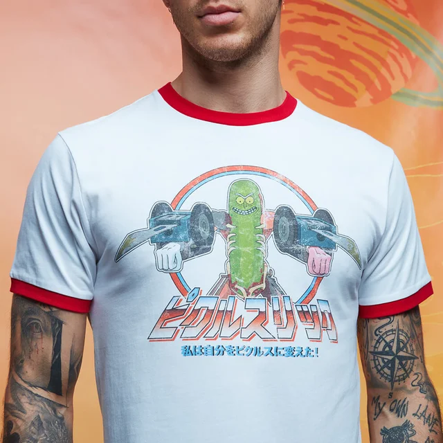 Rick and Morty Get Schwifty Pickle Rick Vintage Japanese Ringer - White/Red