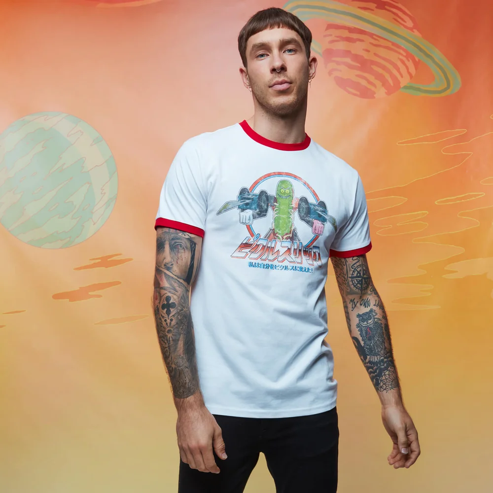 Rick and Morty Get Schwifty Pickle Rick Vintage Japanese Ringer - White/Red - S Image 1