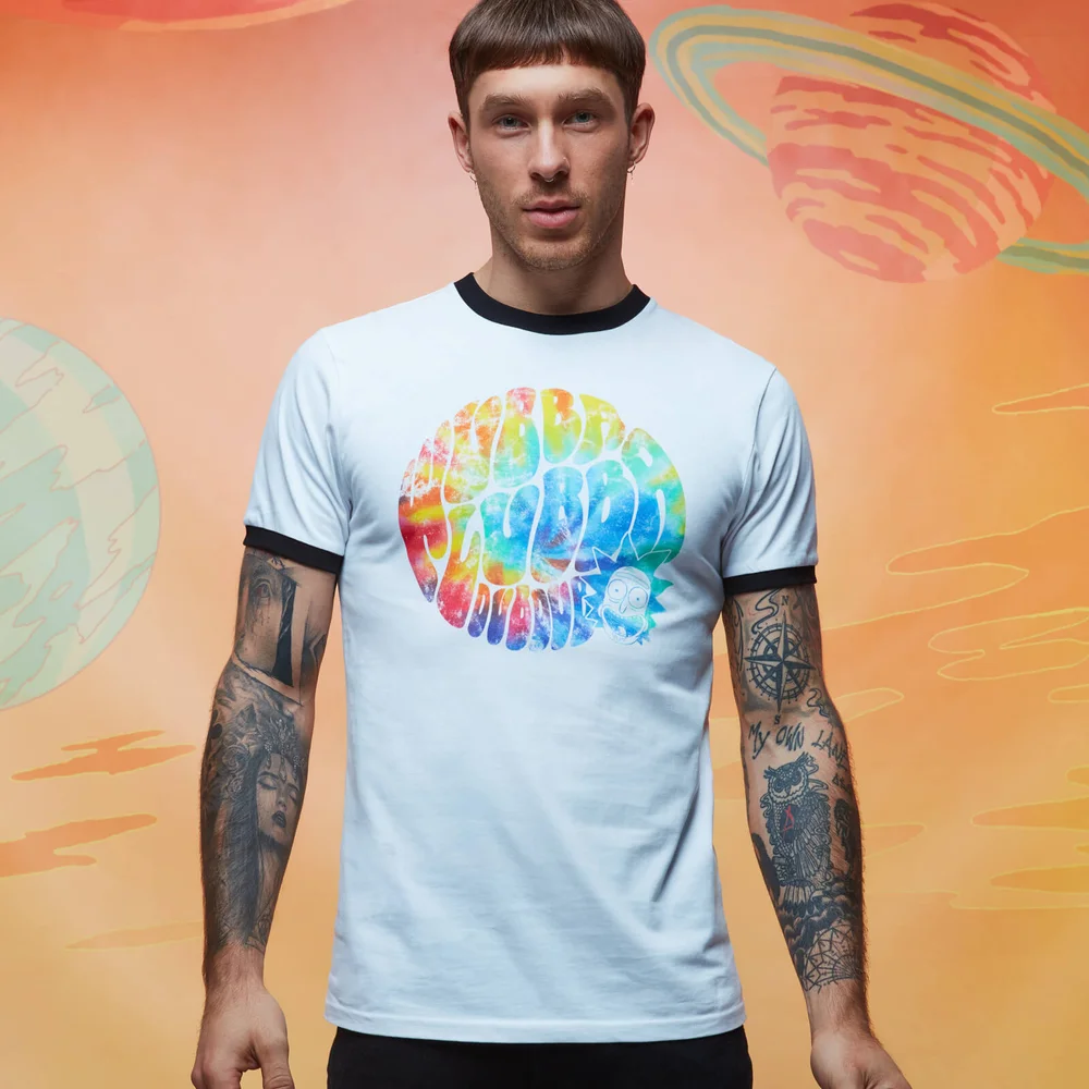 Rick and Morty Get Schwifty Wubba Lubba Dub Dub Rainbow Ringer - White/Black - L Image 1