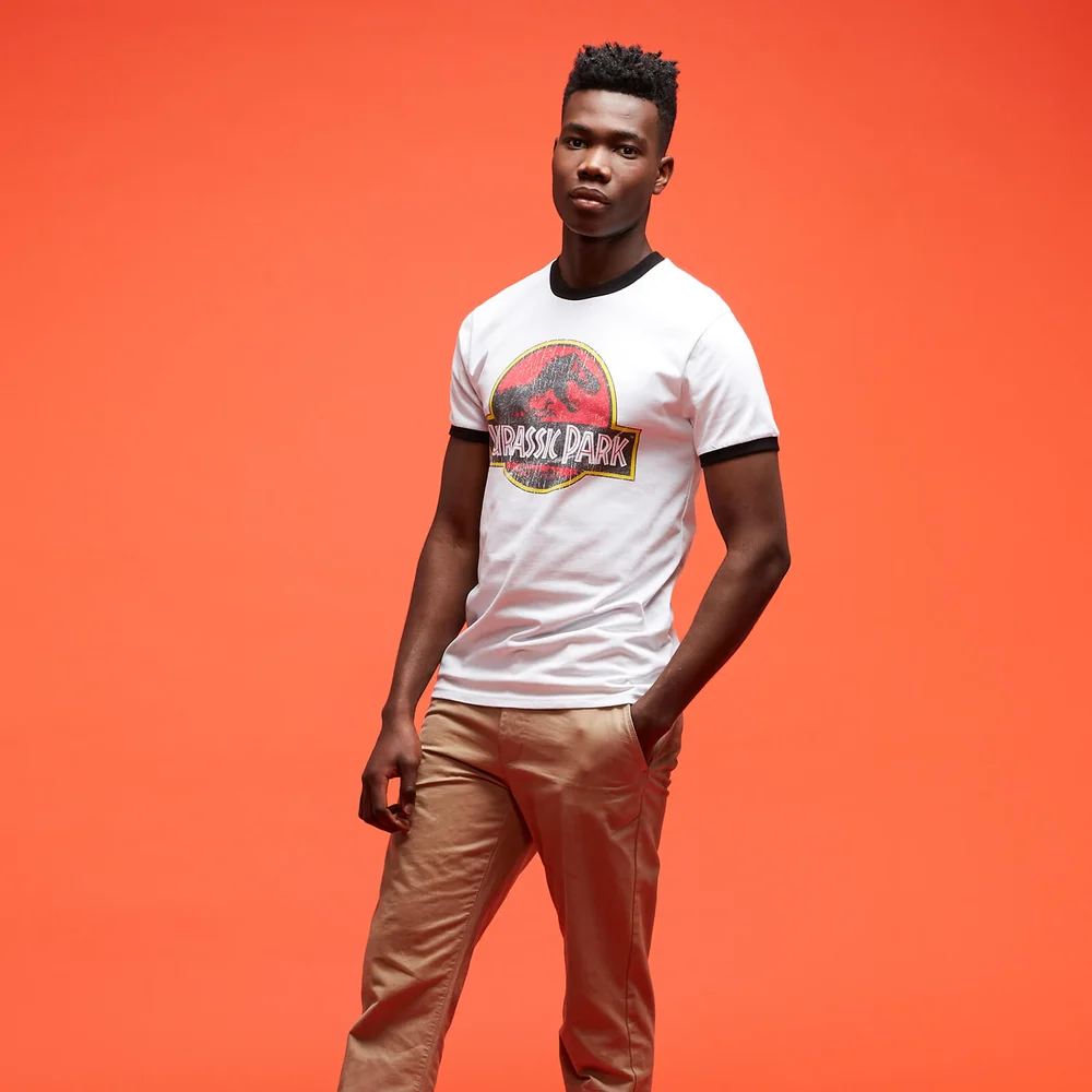 Jurassic Park Primal Vintage Logo Ringer T-Shirt - White/Black - L Image 1