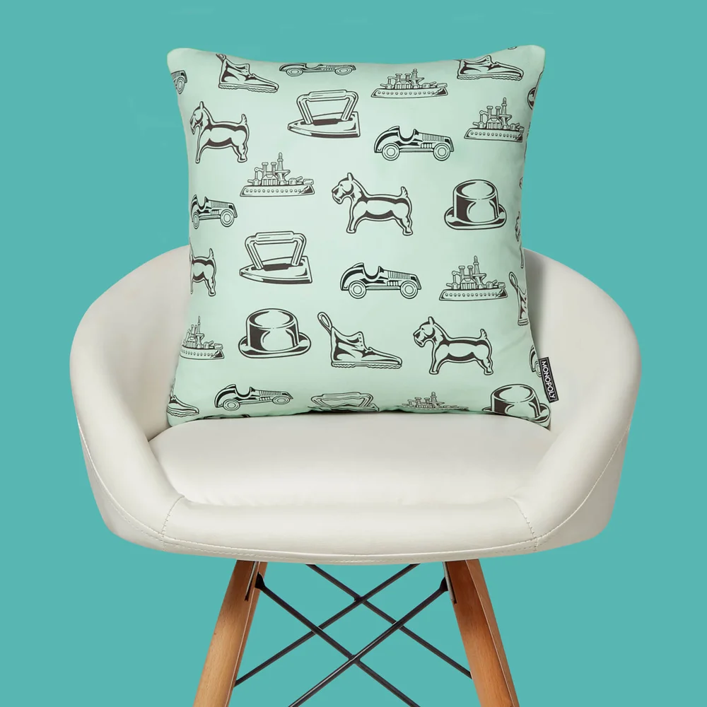 Monopoly Pieces Letterpress Square Cushion - 40x40cm Image 1