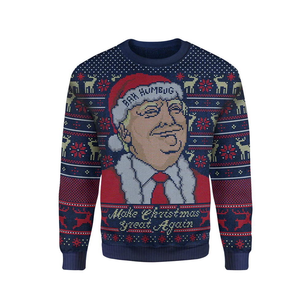 IWOOT Exclusive Donald Trump Knitted Christmas Jumper - Navy - S Image 1