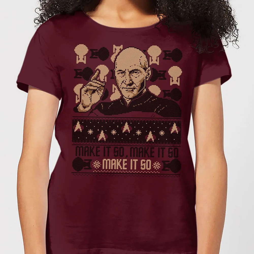 Star Trek: The Next Generation Make It So Christams Women's Christmas T-Shirt - Burgundy - S Image 1