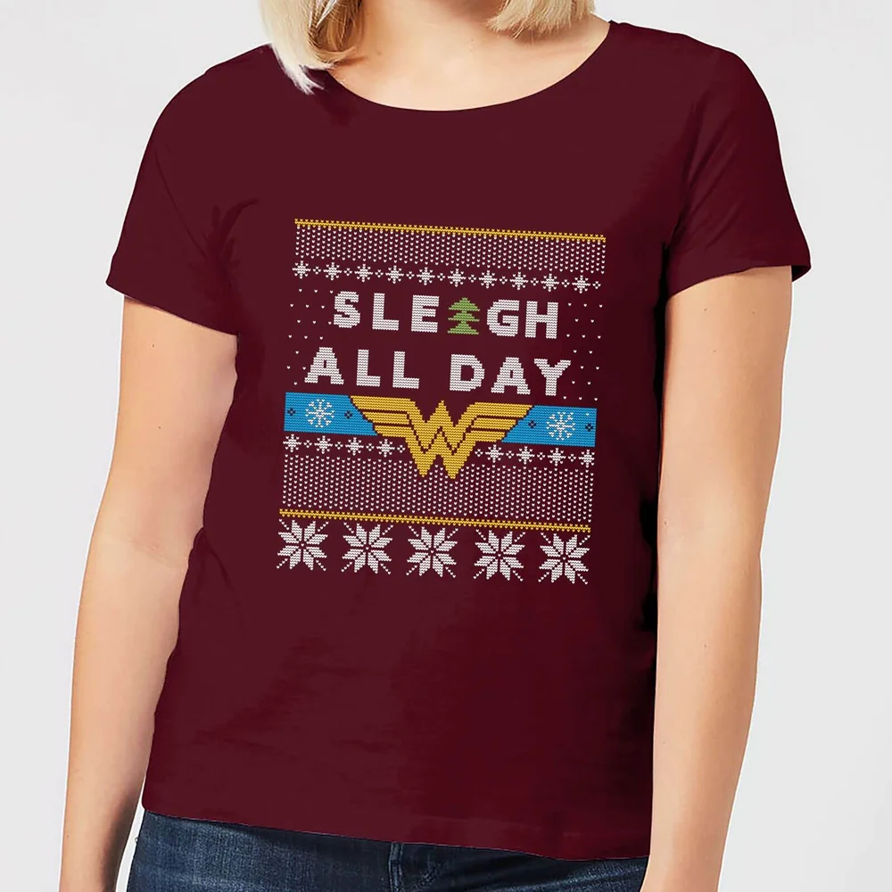 Wonder Woman 'Sleigh All Day Women's Christmas T-Shirt - Burgundy - S Image 1