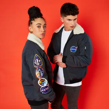 NASA Badged Unisex Aviator Jacket Grey