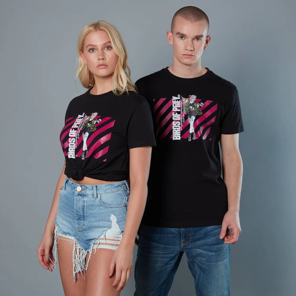 Harley Quinn Pink Stripes Unisex Birds of Prey T-Shirt - Black - S Image 1