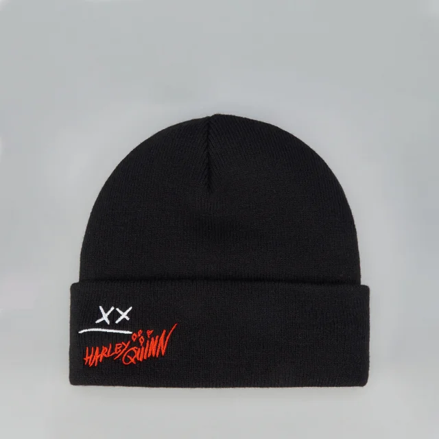 Harley Quinn Beanie Hat With Embroidery - Black