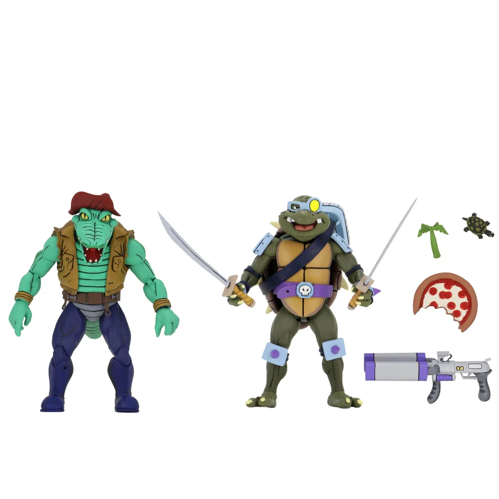NECA Teenage Mutant Ninja Turtles Cartoon Series Leather Head and Slash 2 Pack Image 1