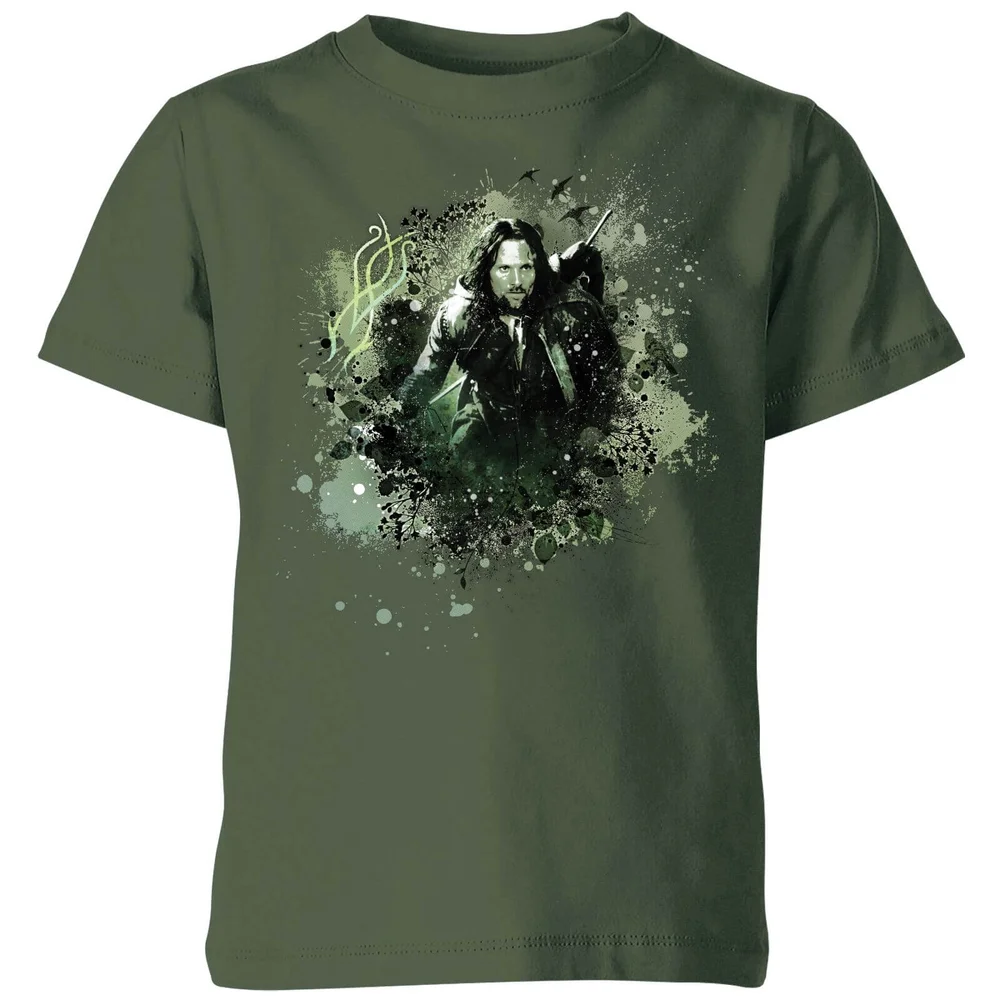 The Lord Of The Rings Aragorn Colour Splash Kids' T-Shirt - Forest Green - 11-12 Years Image 1