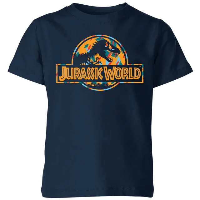 Jurassic Park Logo Tropical Kids' T-Shirt - Navy