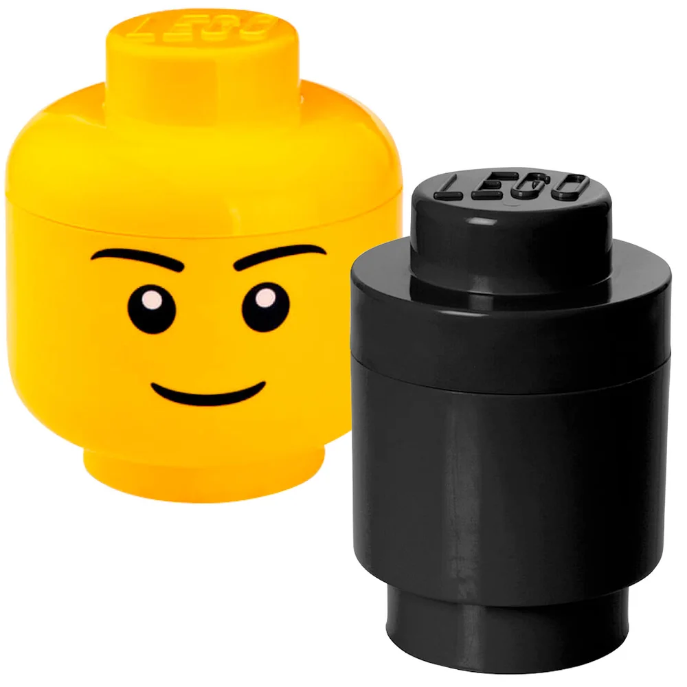 LEGO Storage Head & Round Brick Bundle (Includes 1 Small Boy Head and 1 Round Brick Black) Image 1