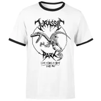 Jurassic Park Raptor Drawn Unisex Ringer T-Shirt - White/Black - undefined undefined